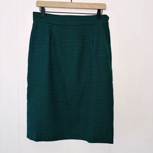 Vintage Jones Wear Green And Black Check Houndstooth Pencil Skirt 12